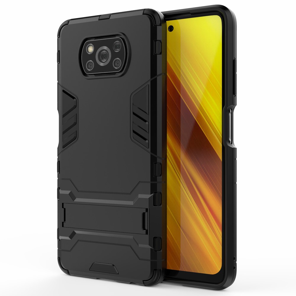 Caixa Híbrida de Plástico + Tpu Com Kickstand Para Xiaomi Poco X3 Nfc/poco X3 - Preto