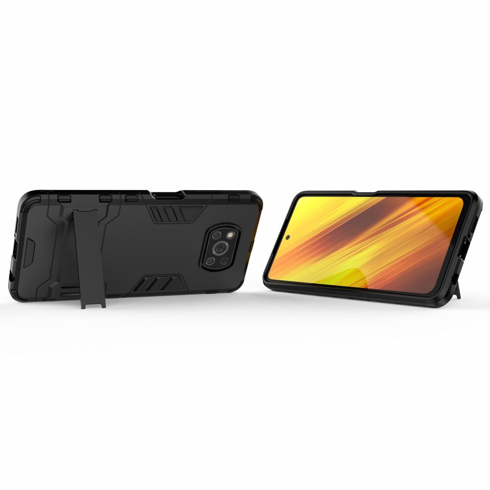 Custodia Ibrida in Plastica + TPU Con Cavalletto Per Xiaomi Poco X3 Nfc/poco X3 - Nero