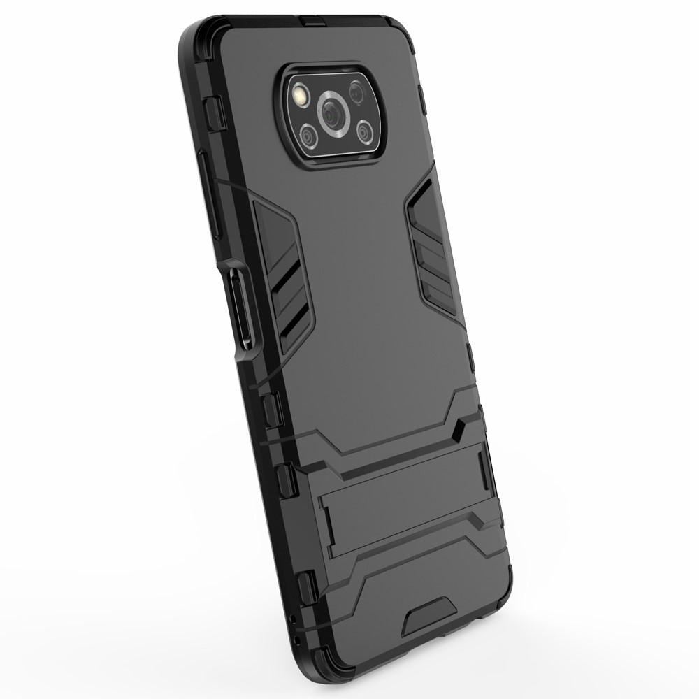 Custodia Ibrida in Plastica + TPU Con Cavalletto Per Xiaomi Poco X3 Nfc/poco X3 - Nero