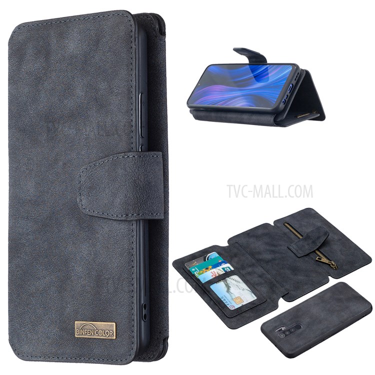 BF07 Detachable Matte Finish Leather Wallet Phone Cover with Zippered Pocket for Xiaomi Redmi 9 - Black-1