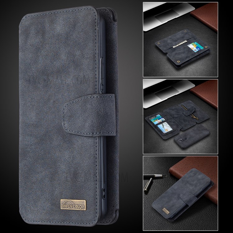 BF07 Detachable Matte Finish Leather Wallet Phone Cover with Zippered Pocket for Xiaomi Redmi 9 - Black-12