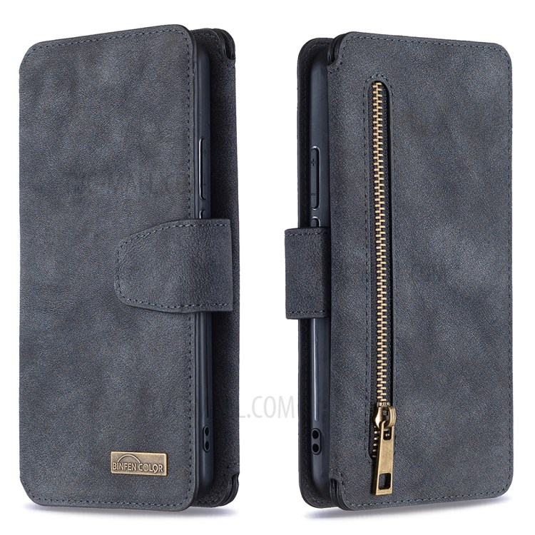 BF07 Detachable Matte Finish Leather Wallet Phone Cover with Zippered Pocket for Xiaomi Redmi 9 - Black-4