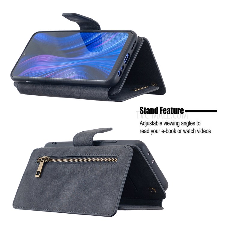 BF07 Detachable Matte Finish Leather Wallet Phone Cover with Zippered Pocket for Xiaomi Redmi 9 - Black-5