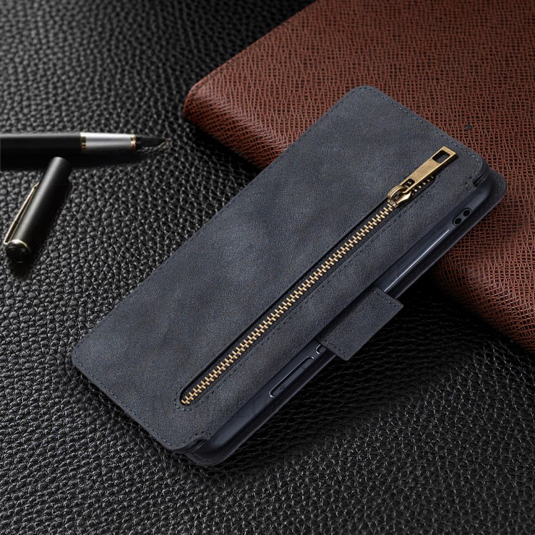 BF07 Detachable Matte Finish Leather Wallet Phone Cover with Zippered Pocket for Xiaomi Redmi 9 - Black-9