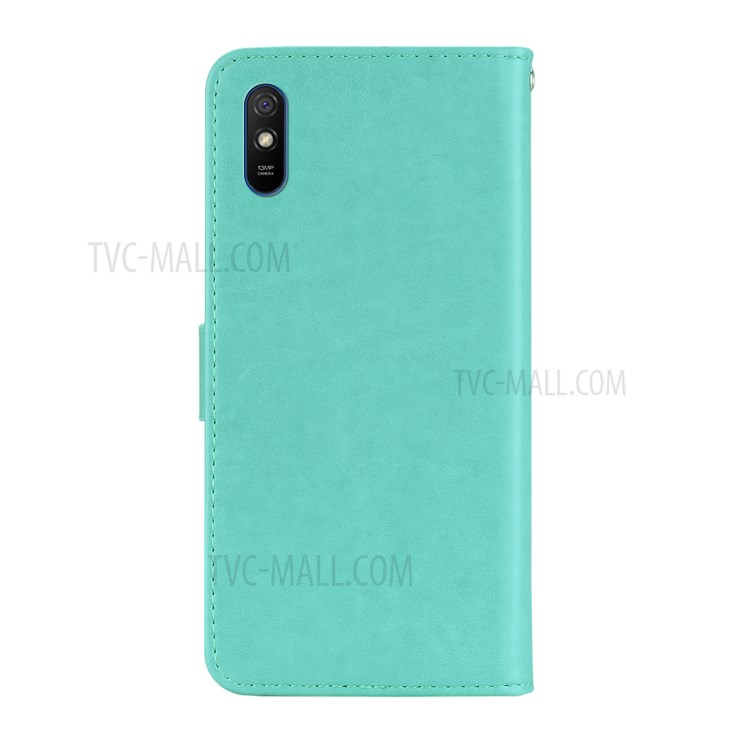 Imprint Owl Flower Leather Wallet Stand Shell for Xiaomi Redmi 9A - Cyan-3
