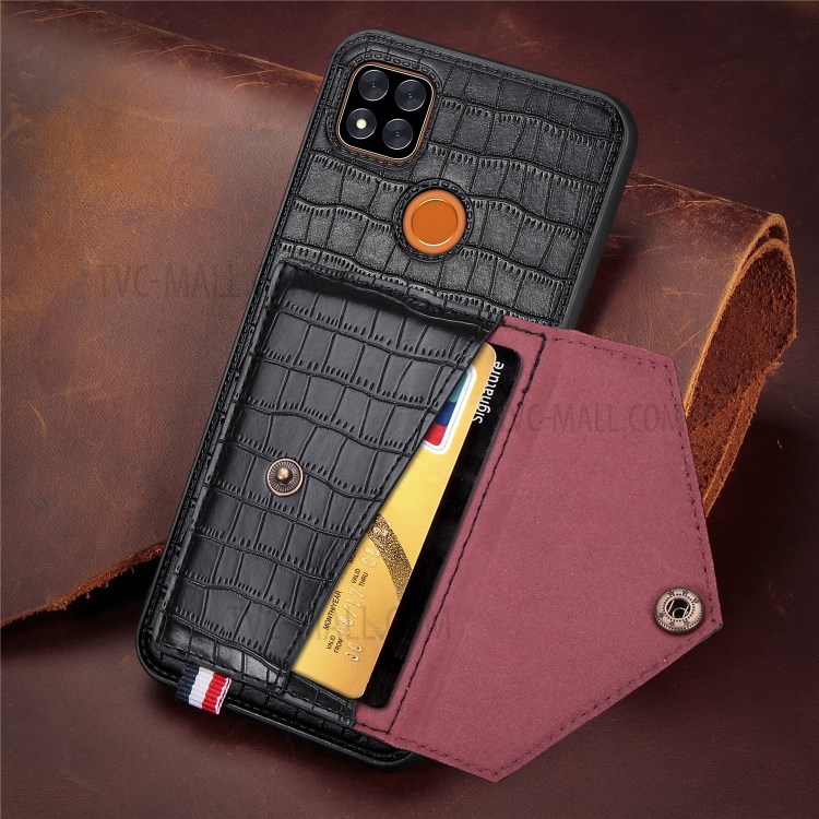 Crocodile Skin PU Leather Coated TPU Shell with Card Slot Kickstand for Xiaomi Redmi 9C - Black-10