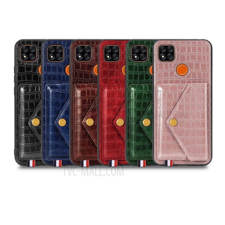 Crocodile Skin PU Leather Coated TPU Shell with Card Slot Kickstand for Xiaomi Redmi 9C - Black-11