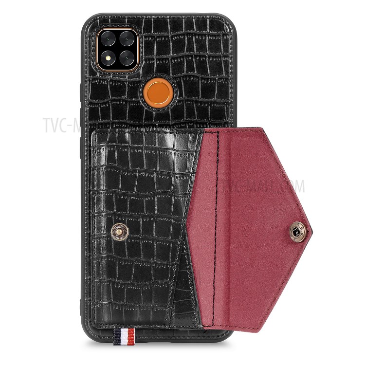 Crocodile Skin PU Leather Coated TPU Shell with Card Slot Kickstand for Xiaomi Redmi 9C - Black-2