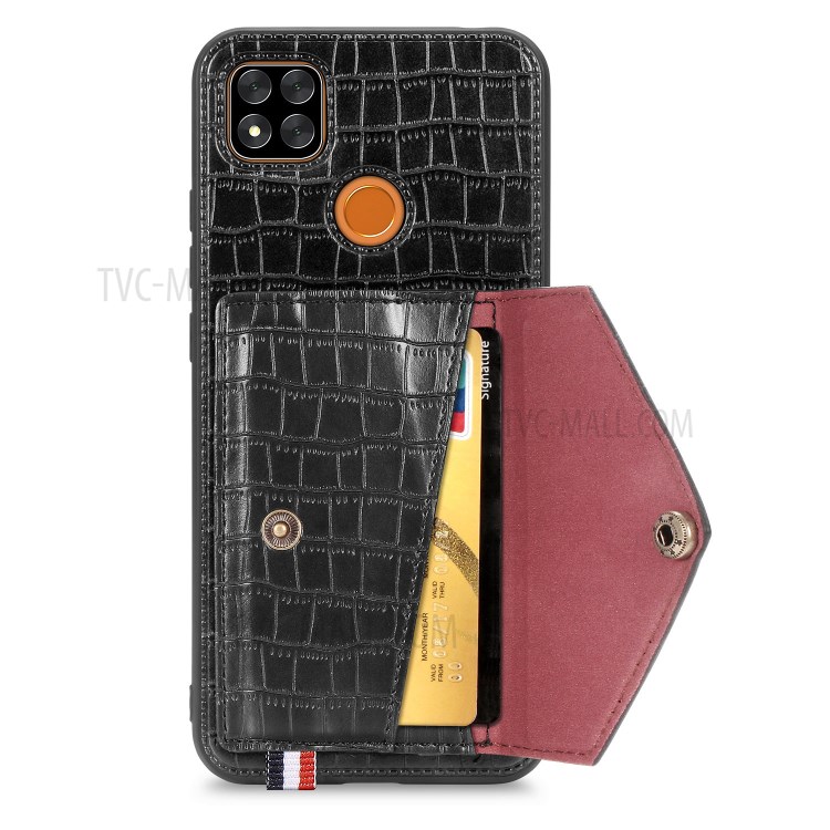 Crocodile Skin PU Leather Coated TPU Shell with Card Slot Kickstand for Xiaomi Redmi 9C - Black-5