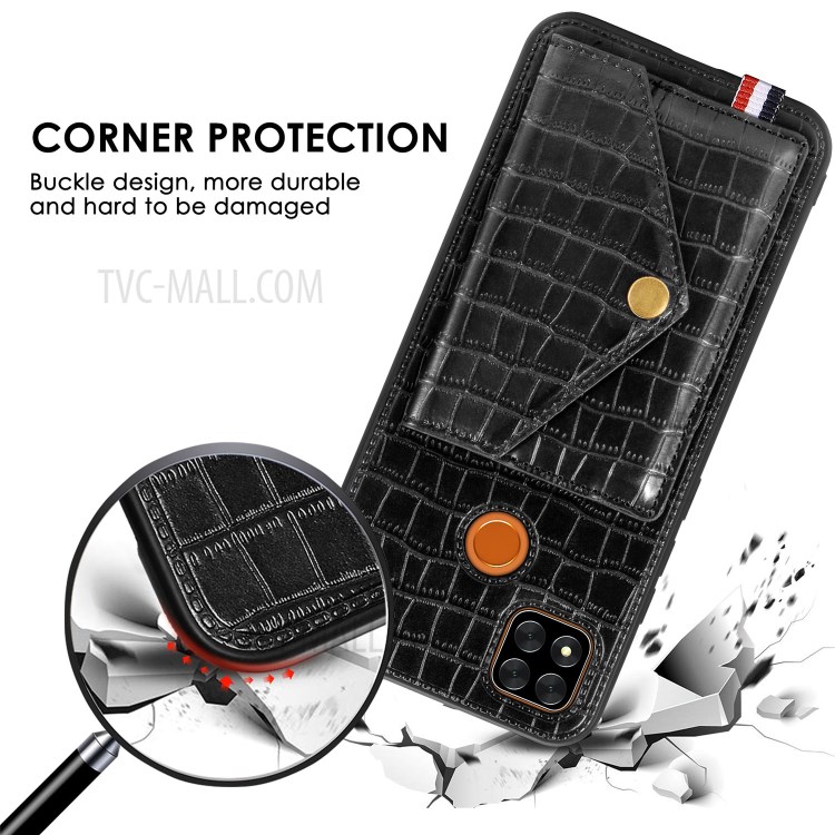 Crocodile Skin PU Leather Coated TPU Shell with Card Slot Kickstand for Xiaomi Redmi 9C - Black-6
