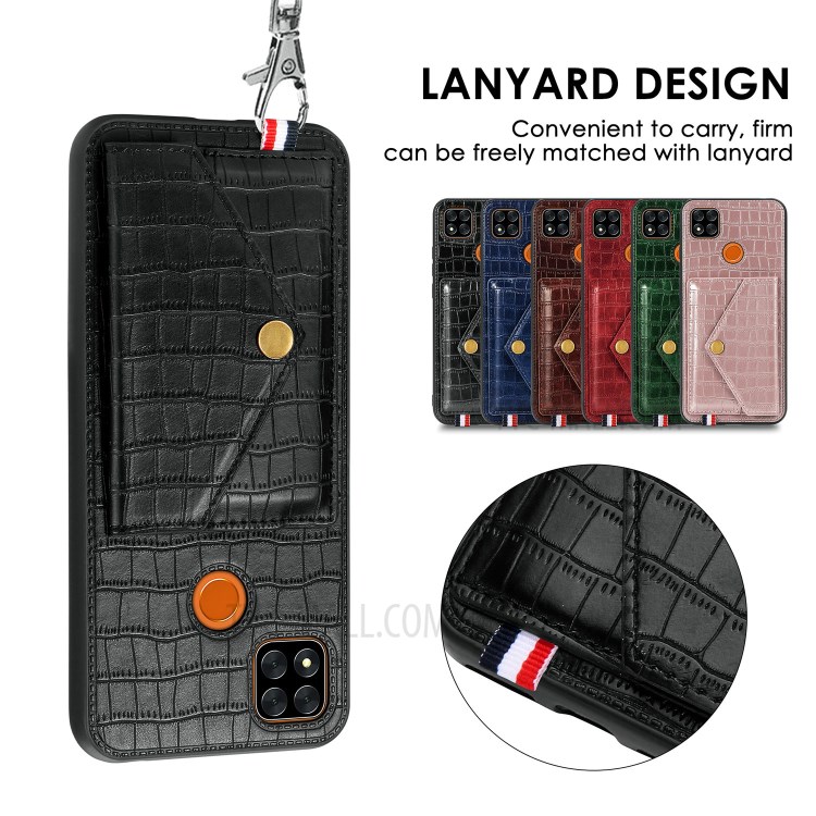 Crocodile Skin PU Leather Coated TPU Shell with Card Slot Kickstand for Xiaomi Redmi 9C - Black-7