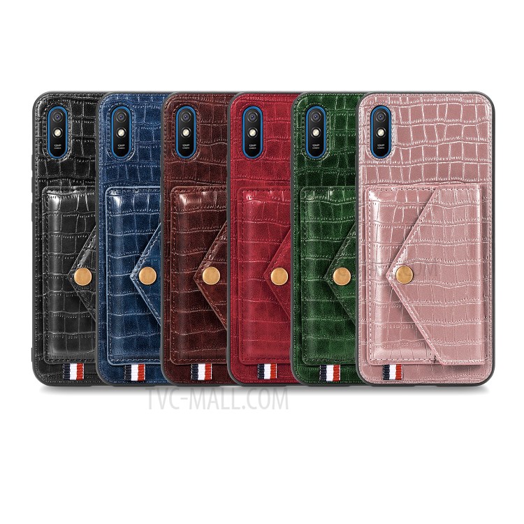 Crocodile Skin PU Leather Coated TPU Shell with Card Slot Kickstand for Xiaomi Redmi 9A - Black-11