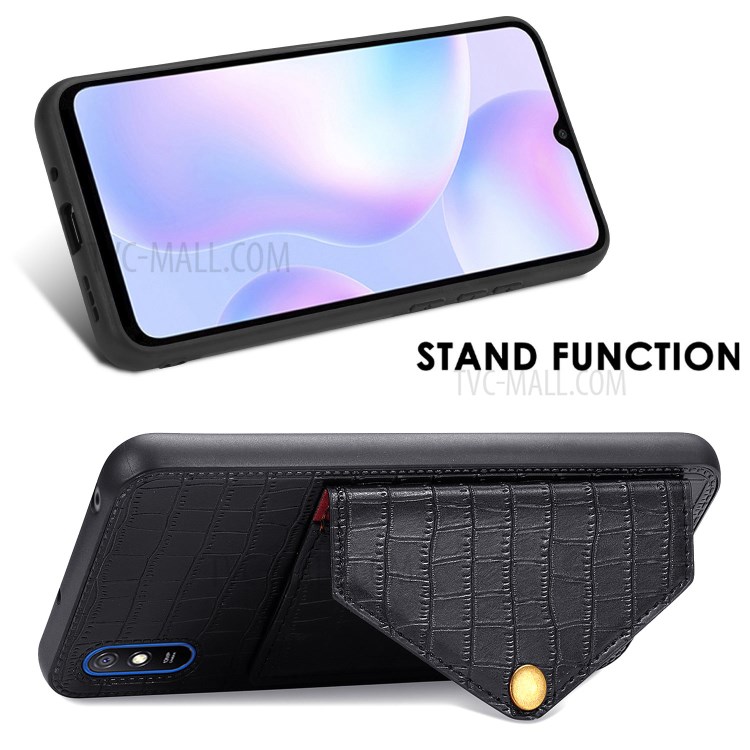 Crocodile Skin PU Leather Coated TPU Shell with Card Slot Kickstand for Xiaomi Redmi 9A - Black-8