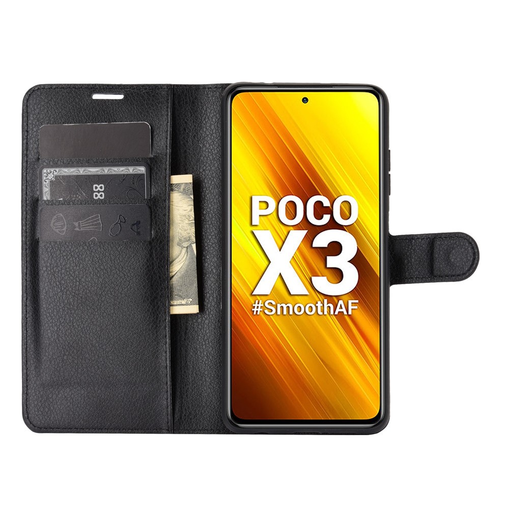 Litchi Skin Wallet Leather Stand Case for Xiaomi Poco X3 NFC/Poco X3 - Black-2