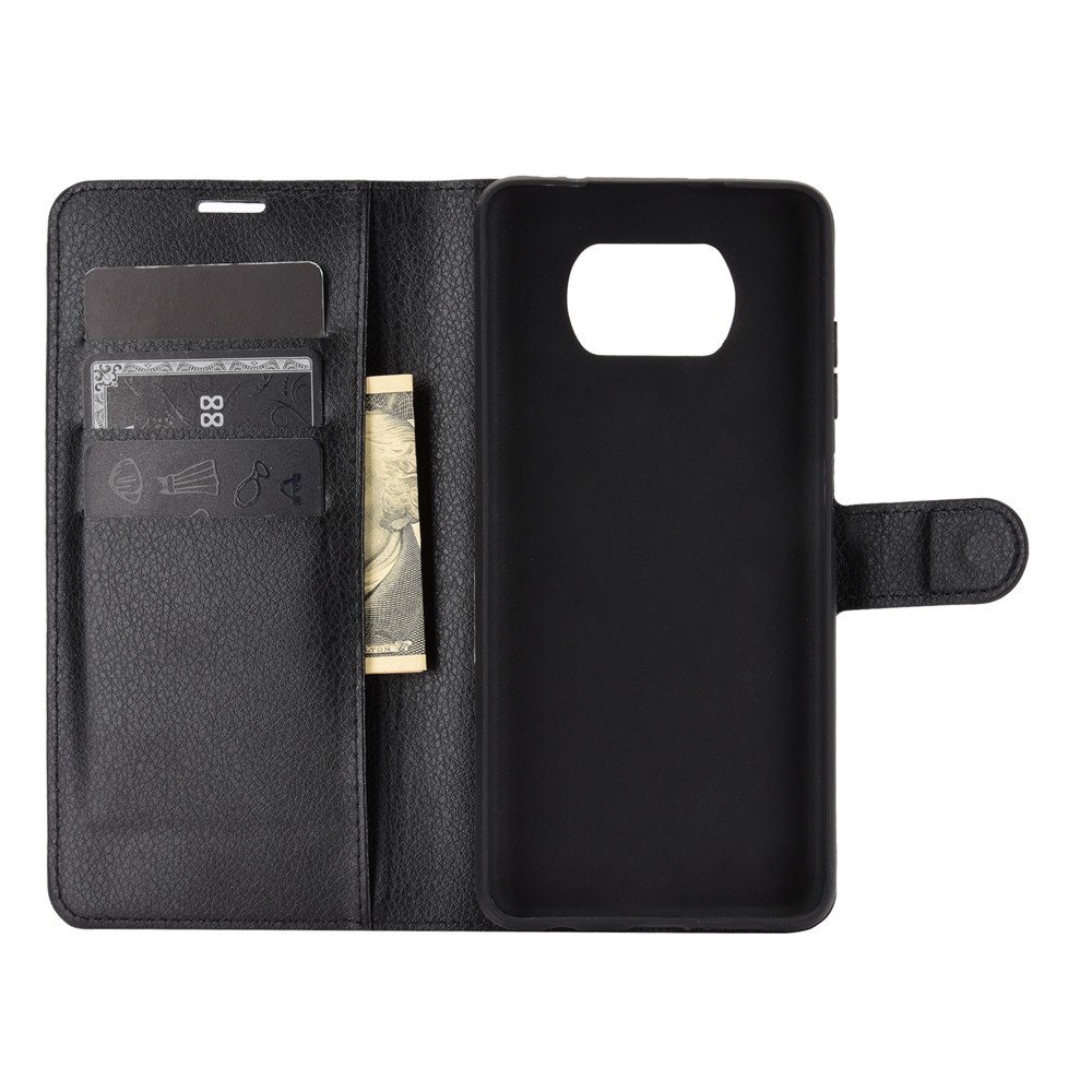 Case de Support en Cuir de Portefeuille de Peau Litchi Pour Xiaomi Poco X3 Nfc / Poco X3 - le Noir