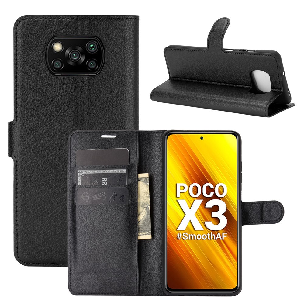 Litchi Skin Wallet Leather Stand Case for Xiaomi Poco X3 NFC/Poco X3 - Black-6