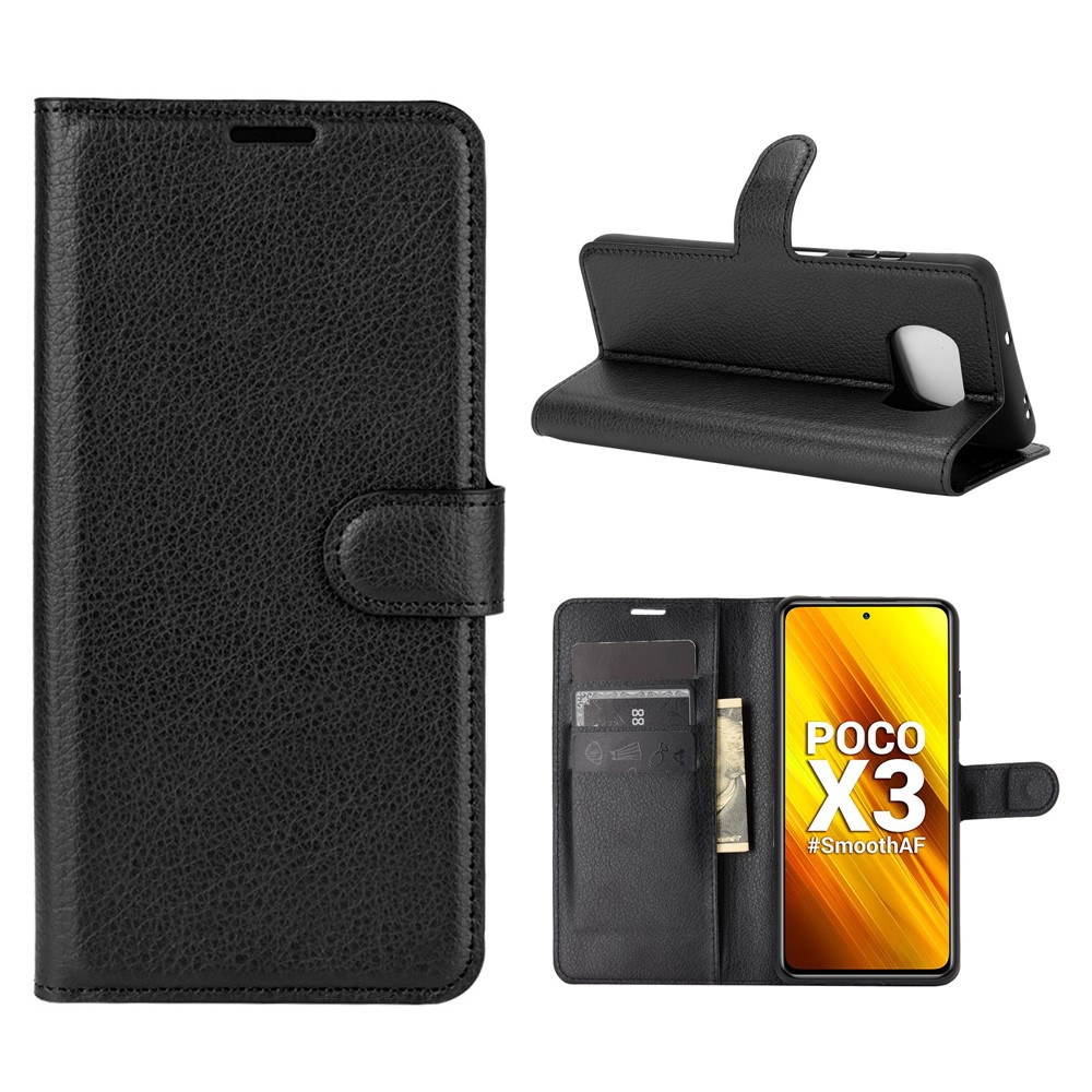 Litchi Skin Wallet Stand Case Для Xiaomi Poco X3 NFC/Poco X3 - Черный