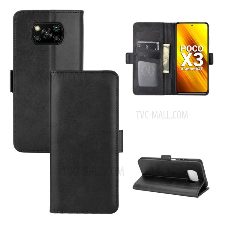 Flip Leather Phone Cover Case with Card Slots and Cash Wallet for Xiaomi Poco X3/Poco X3 NFC - Black-1