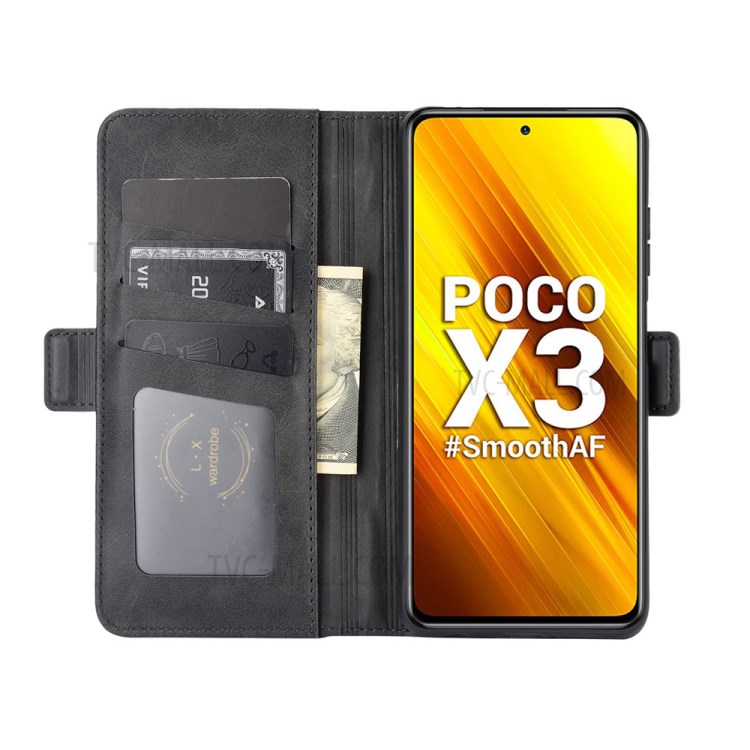 Flip Leather Phone Cover Case with Card Slots and Cash Wallet for Xiaomi Poco X3/Poco X3 NFC - Black-4