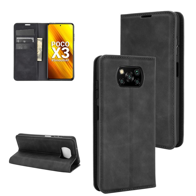 Skin-Touch Leather Phone Cover Case for Xiaomi Poco X3/Poco X3 NFC - Black-1