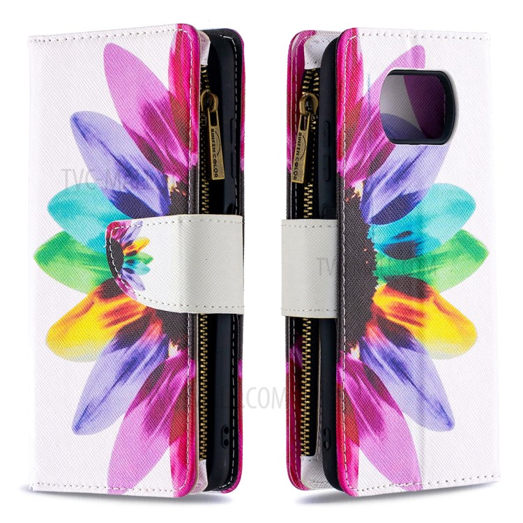 BF03 Pattern Printing Zipper Wallet Leather Phone Case for Xiaomi Poco X3 - Colorized Flower-2
