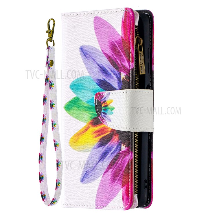 BF03 Pattern Printing Zipper Wallet Leather Phone Case for Xiaomi Poco X3 - Colorized Flower-3