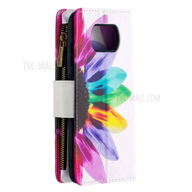 BF03 Pattern Printing Zipper Wallet Leather Phone Case for Xiaomi Poco X3 - Colorized Flower-4