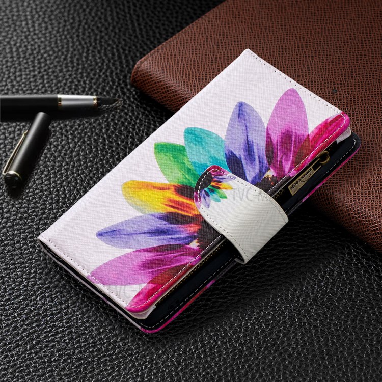 BF03 Pattern Printing Zipper Wallet Leather Phone Case for Xiaomi Poco X3 - Colorized Flower-7