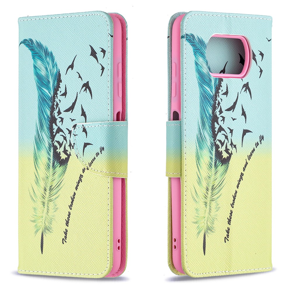 Pattern Printing Leather Wallet Protective Shell for Xiaomi Poco X3 - Feather-2