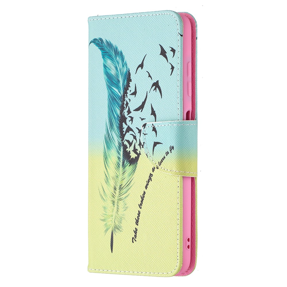 Pattern Printing Leather Wallet Protective Shell for Xiaomi Poco X3 - Feather-3