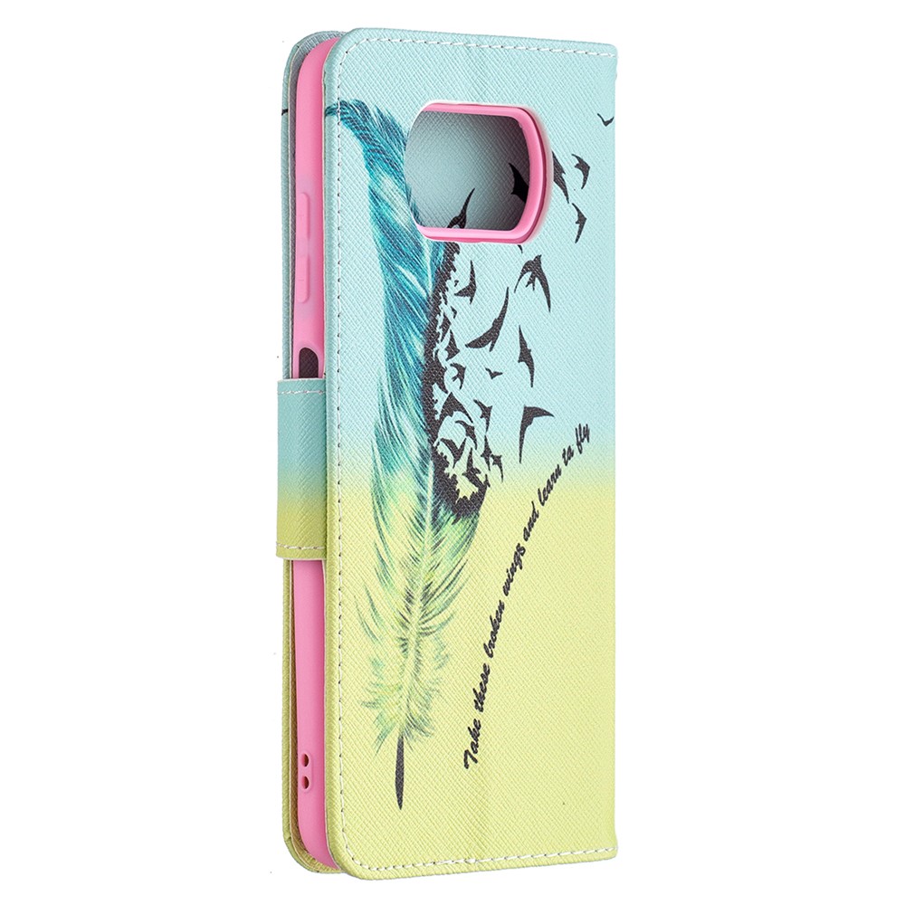 Pattern Printing Leather Wallet Protective Shell for Xiaomi Poco X3 - Feather-4