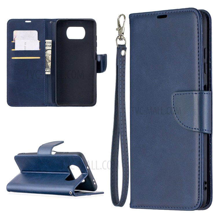 PU Leather Wallet Stand Phone Case with Handy Strap for Xiaomi Poco X3 / Poco X3 NFC - Blue-1
