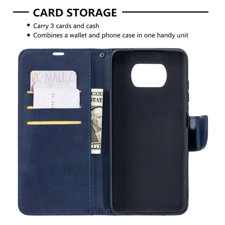 PU Leather Wallet Stand Phone Case with Handy Strap for Xiaomi Poco X3 / Poco X3 NFC - Blue-6