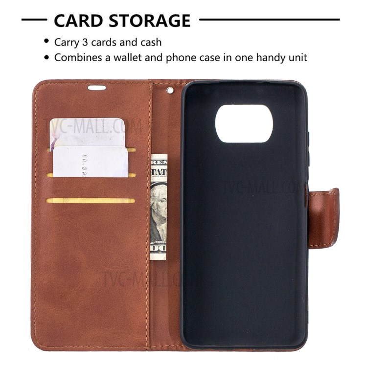 PU Leather Wallet Stand Phone Case with Handy Strap for Xiaomi Poco X3 / Poco X3 NFC - Coffee-6