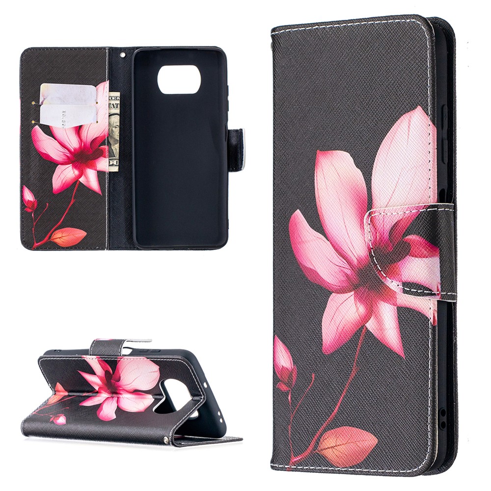 Pattern Printing Wallet Stand Flip Leather Phone Shell for Xiaomi Poco X3 - Pink Flower-1
