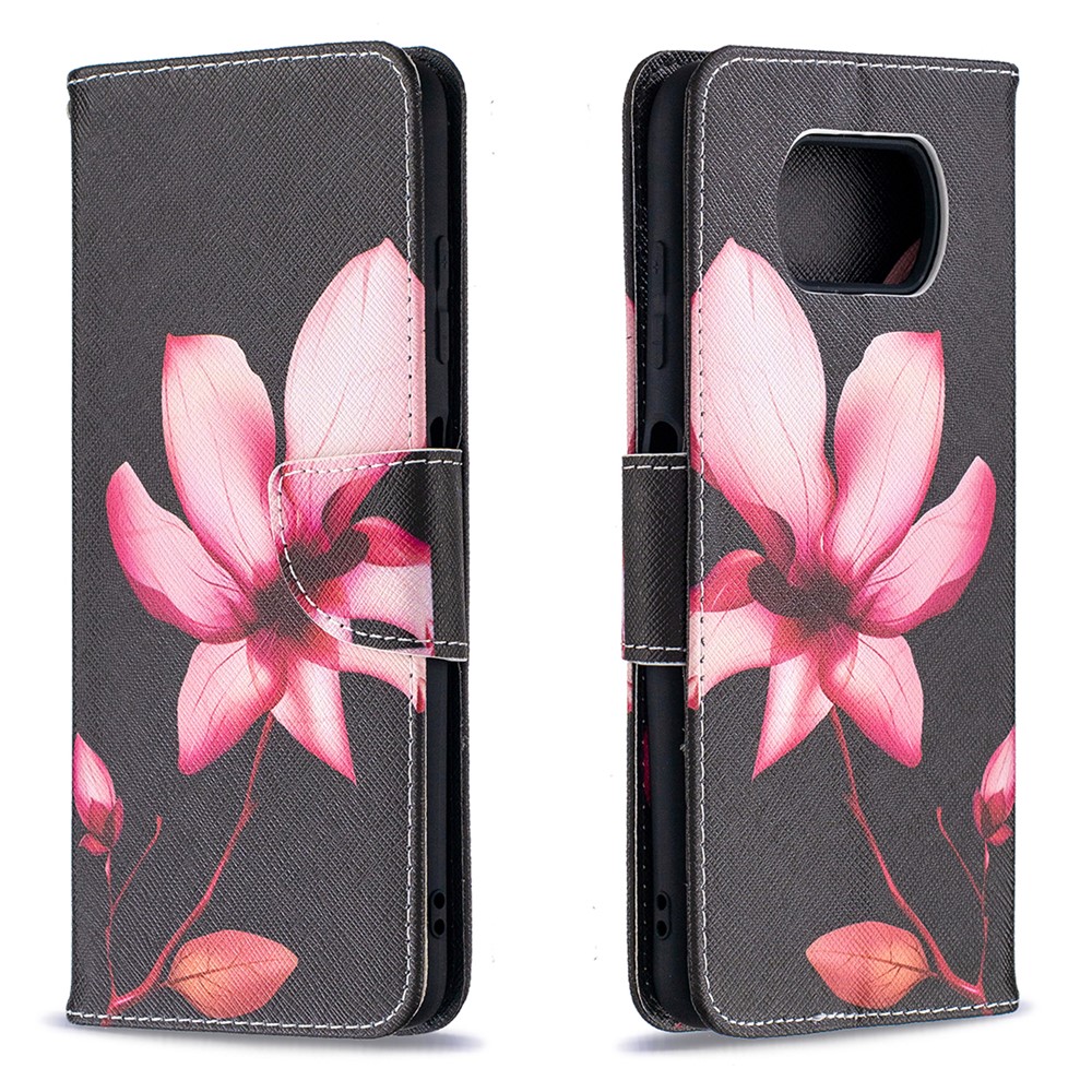 Pattern Printing Wallet Stand Flip Leather Phone Shell for Xiaomi Poco X3 - Pink Flower-2