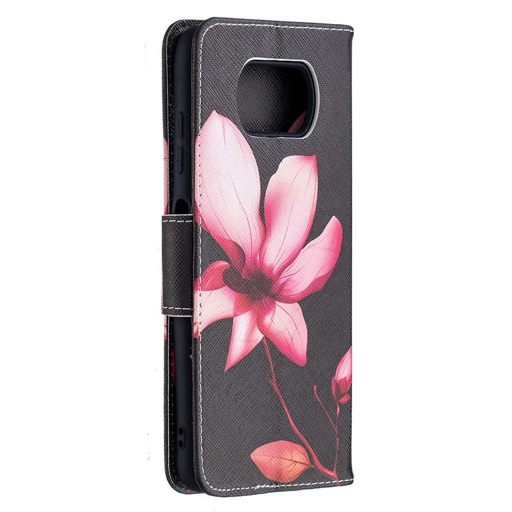 Pattern Printing Wallet Stand Flip Leather Phone Shell for Xiaomi Poco X3 - Pink Flower-4