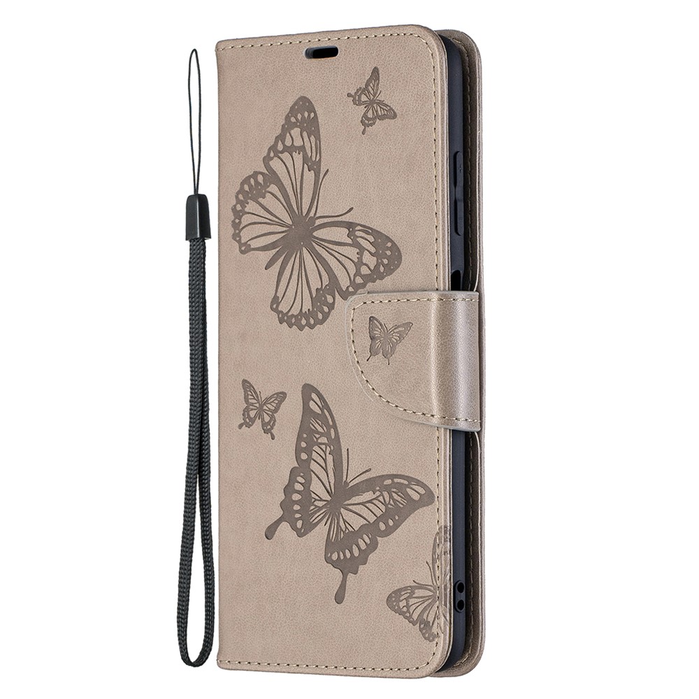 Imprint Butterflies Pattern Wallet Stand Leather Cover for Xiaomi Poco X3 - Grey-3