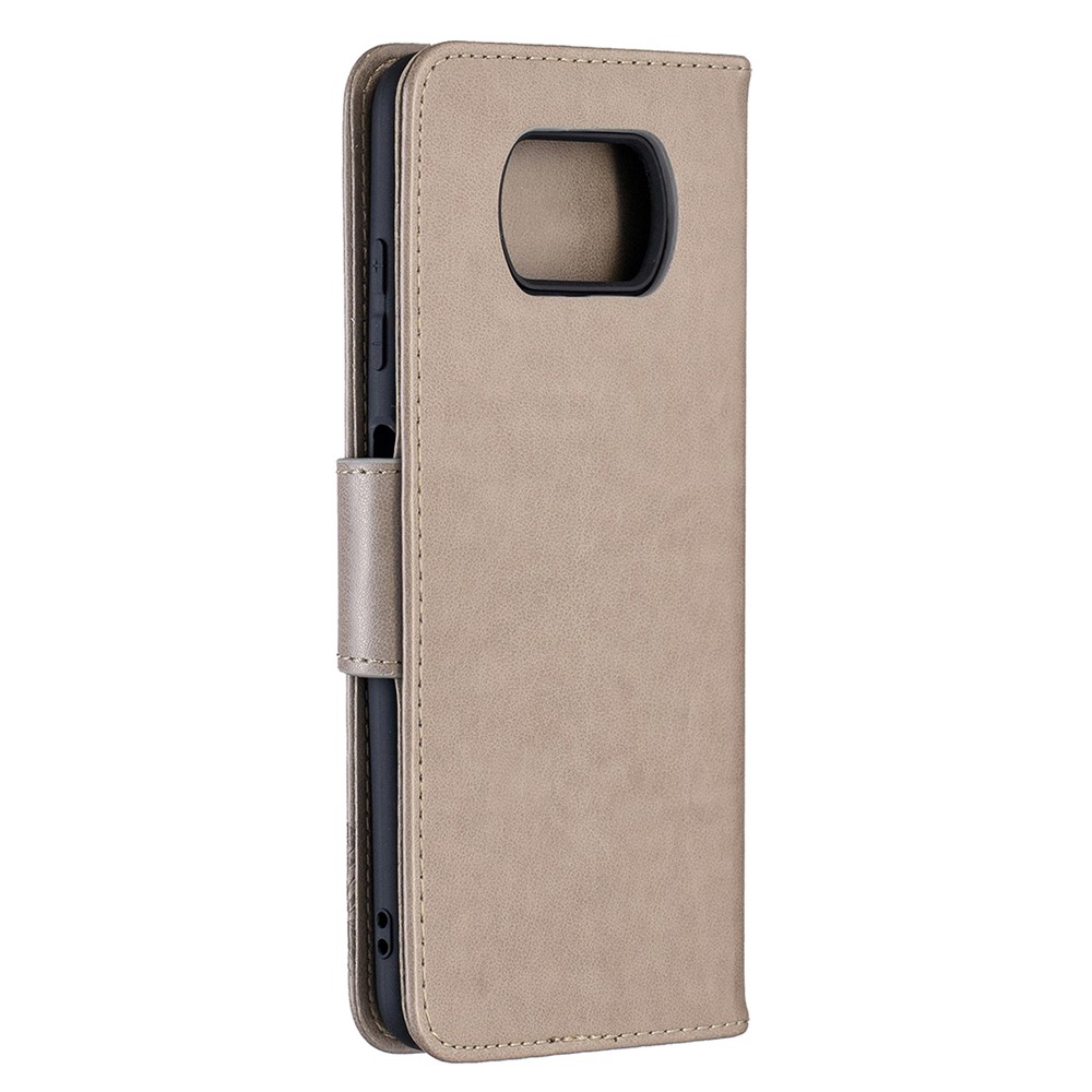 Imprint Butterflies Pattern Wallet Stand Leather Cover for Xiaomi Poco X3 - Grey-4