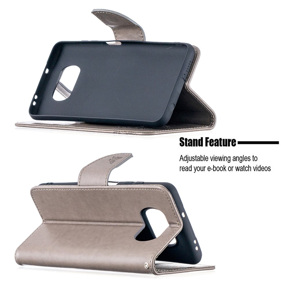 Imprint Butterflies Pattern Wallet Stand Leather Cover for Xiaomi Poco X3 - Grey-5