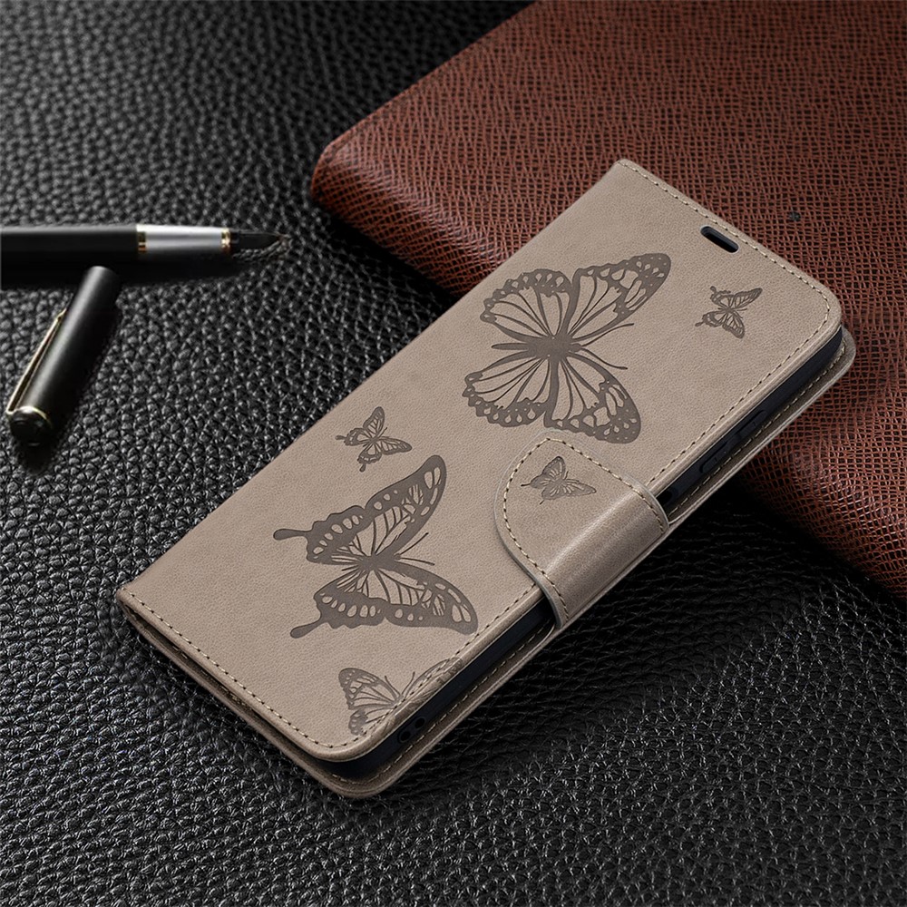 Imprint Butterflies Pattern Wallet Stand Leather Cover for Xiaomi Poco X3 - Grey-7