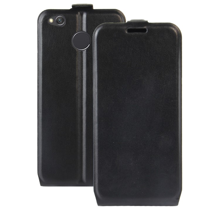 For Xiaomi Redmi 4X Vertical Flip Crazy Horse Leather Case with ID/Photo Slot - Black-1
