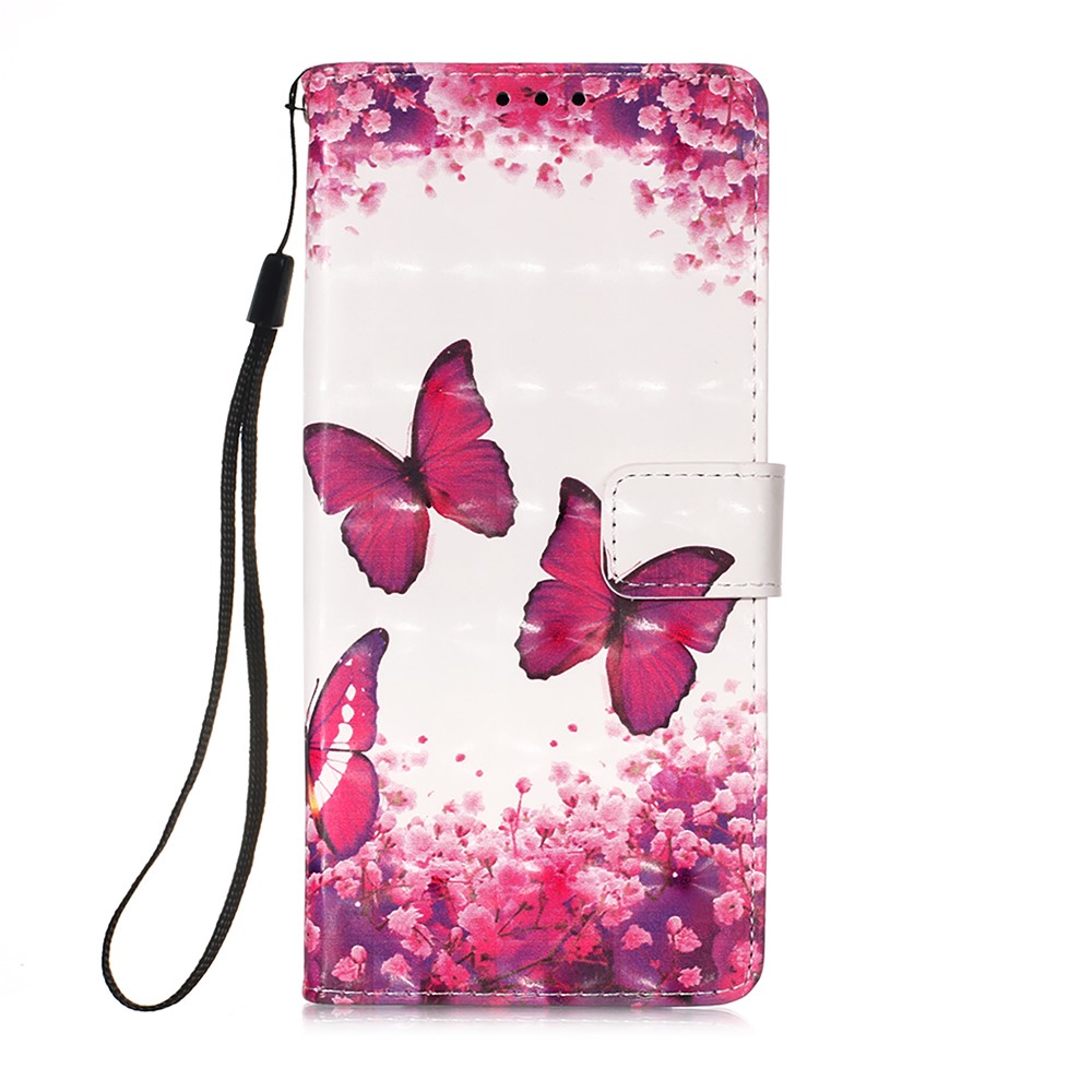 Modèle de Décoration de Spot Léger Portefeuille Portefeuille Support de Téléphone en Cuir Avec Sangle Pour Xiaomi Poco X3 NFC / Poco X3 - Papillon Rose