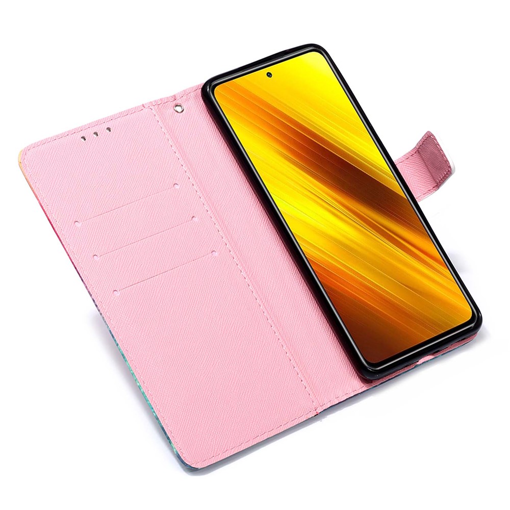 Light Spot Decor Pattern Printing Wallet Stand Leather Phone Casing with Strap for Xiaomi Poco X3 NFC - Rose Butterfly-6
