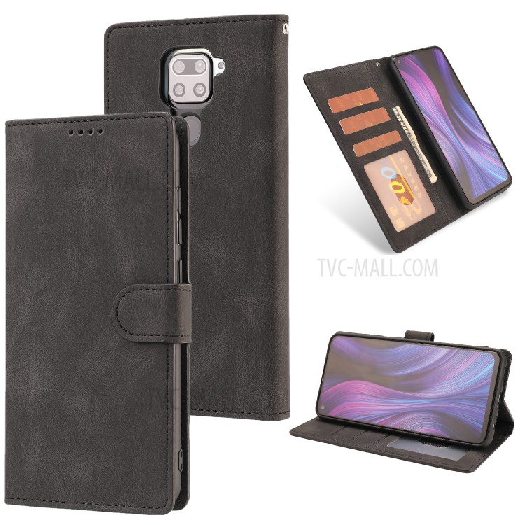 PU Leather Phone Cover Shell with Card Slots and Cash Pocket for Xiaomi Redmi Note 9 - Black-1