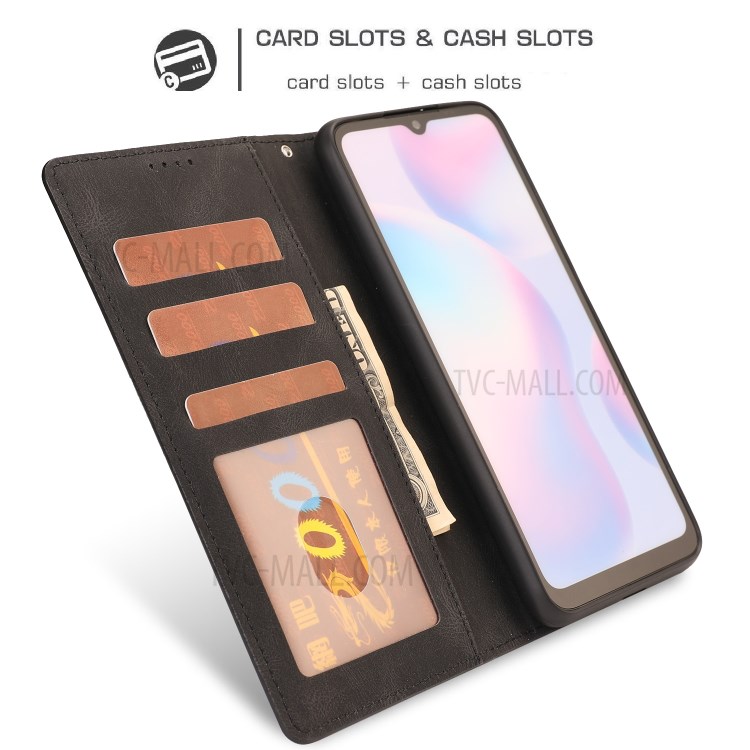 Matte Surface Leather Wallet Phone Cover Shell for Xiaomi Redmi 9A - Black-10