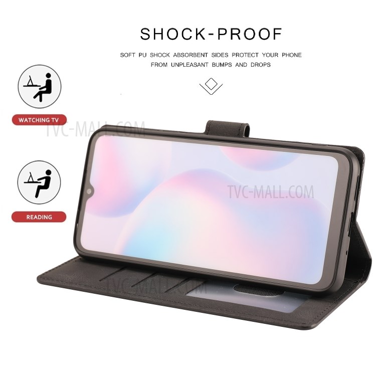 Matte Surface Leather Wallet Phone Cover Shell for Xiaomi Redmi 9A - Black-11