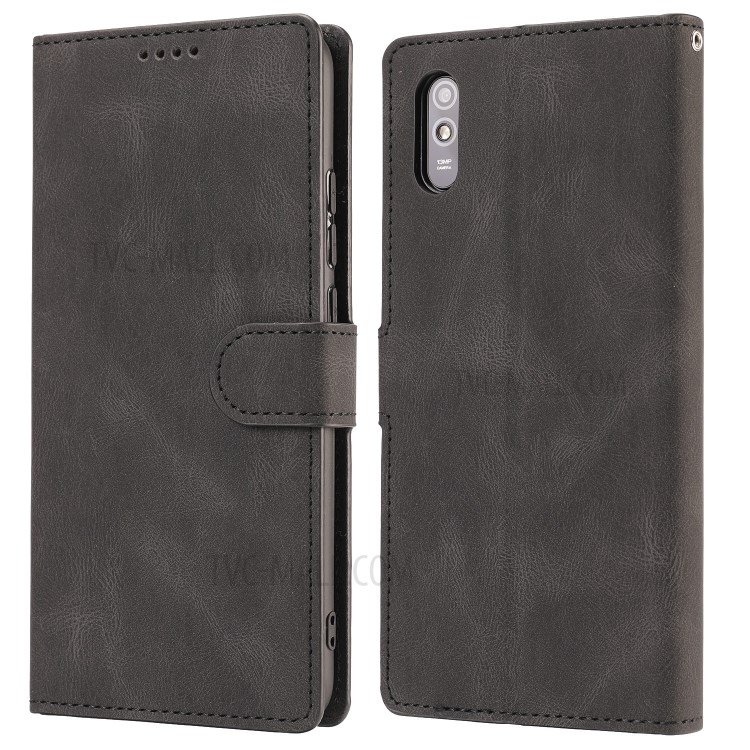 Matte Surface Leather Wallet Phone Cover Shell for Xiaomi Redmi 9A - Black-2