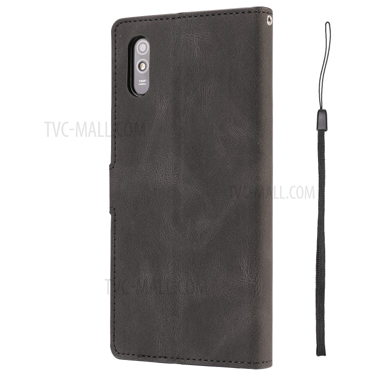 Matte Surface Leather Wallet Phone Cover Shell for Xiaomi Redmi 9A - Black-4