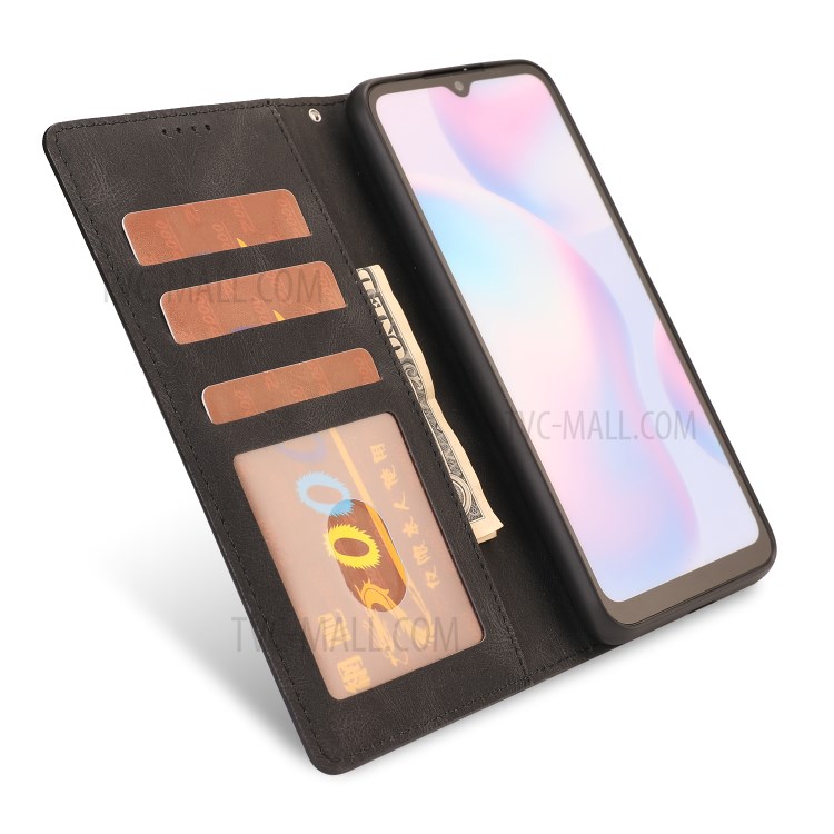 Matte Surface Leather Wallet Phone Cover Shell for Xiaomi Redmi 9A - Black-5